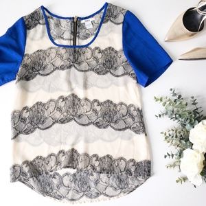 Bar III Lace Print Colorblock Blouse